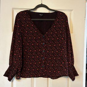 Madewell Black Floral Button-Front Blouse